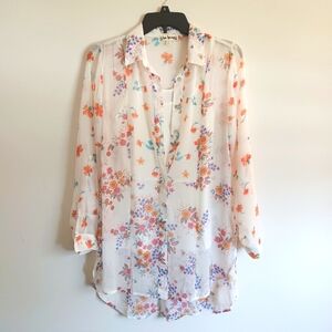 Hope Springs, 2pc, cream & floral blouse, size small